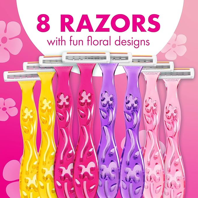 BIC Soleil Simply Smooth Women's Disposable 3 Blade Razors, Moisture Strip and Comfortable Handle, 8-Pack for Skin Care Routine Kit