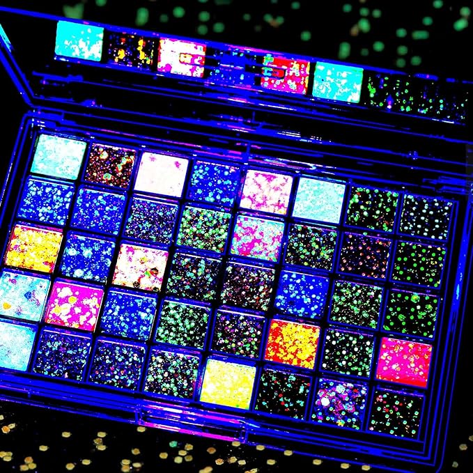 FANDAMEI 40 Colors Glow in The Dark Glitter, Face Glitter for Kids Women Girls, Body Glitter Hair Glitter for Halloween Rave Carnival Party Glitter Makeup