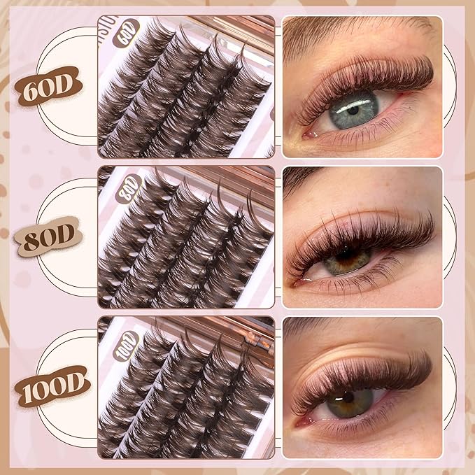 Brown Lash Extensions D-Curly Eyelash Extensions 480Pcs Volume Lash Clusters Dark Brown Cluster Eyelash Extensions Wispy Clusters Individual Lashes Thick Cluster Lashes (60D 80D 100D Mixed, 10-16MM)