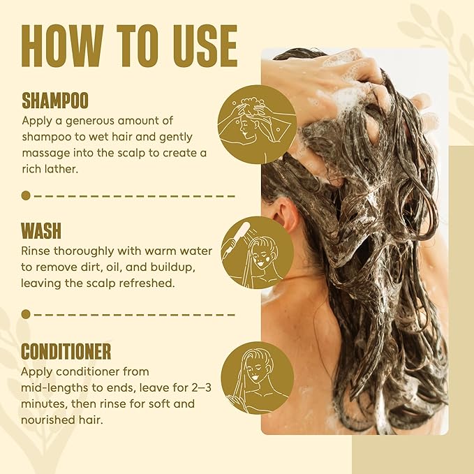 INFINA ESSENTIALS Rice Protein Shampoo and Conditioner Set | 16 fl oz Each | with Batana Oil & Ginseng | Strengthening, Thickening & Clarifying Formula | Supports Hair Growth & Repair