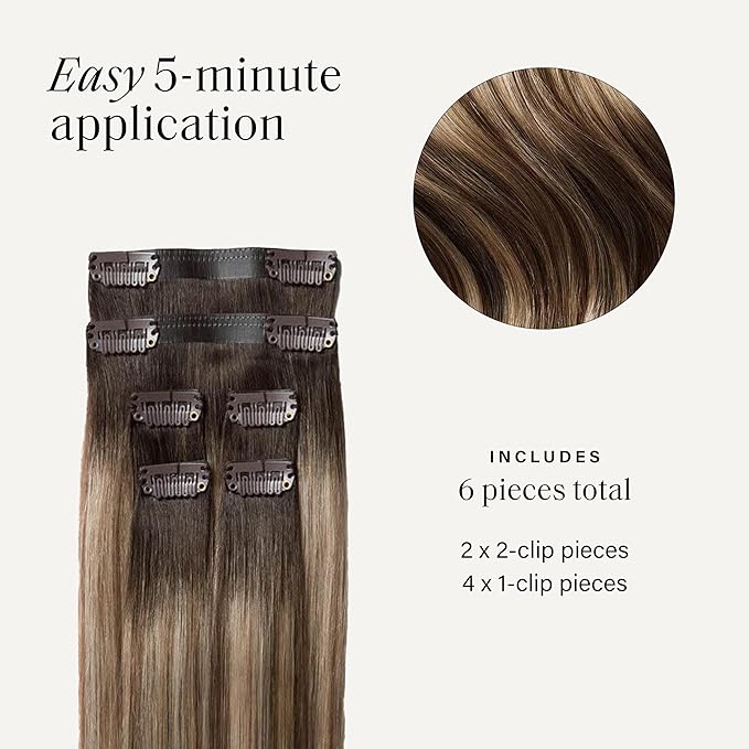 Luxy 100% Remy Human Hair Extensions for Thinning Hair Fill-Ins – 6 Seamless Wefts Multi-Dimensional Color Blend - Natural-Looking Volume & Coverage 50 grams 12" Dimensional Rooted Light Bronde