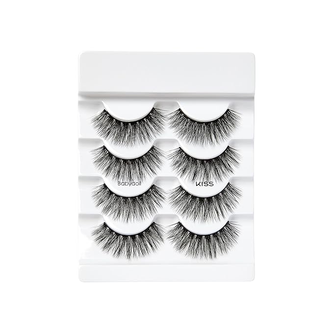 KISS Triple Push-Up, False Eyelashes, 'Babydoll', 12mm-14mm, Includes 4 pairs of false eyelashes, Easy to Apply, Reusable Lash Clusters