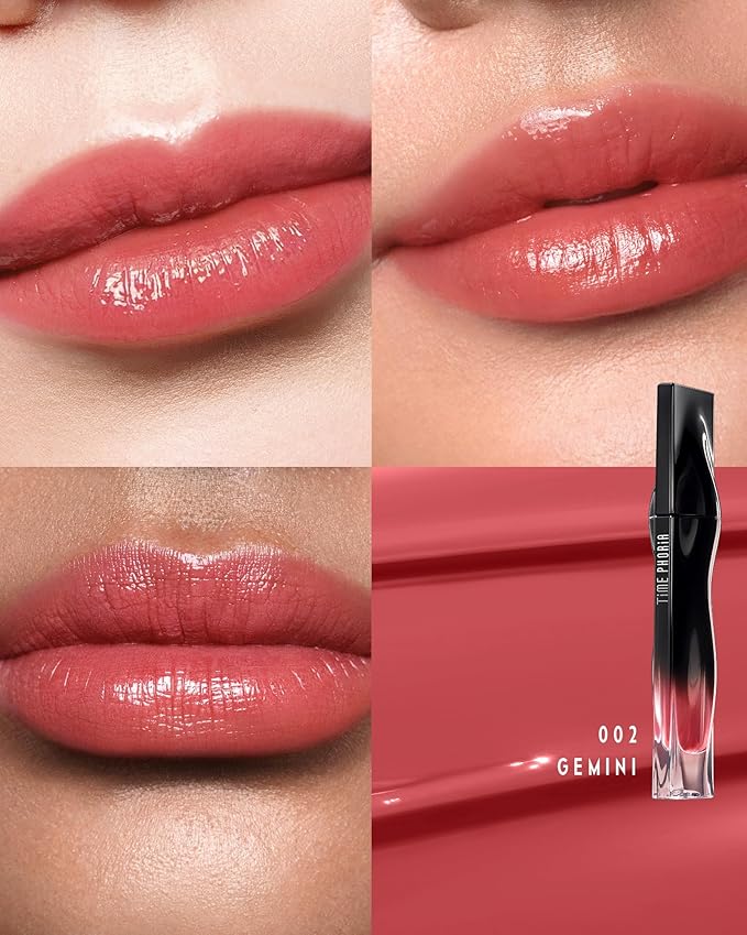 Stellar Dust Lip Stain 002 Gemini, Transfer-Proof Smudgeproof Lip Gloss, Light Coral Pink Tinted Glossy Finish, High-Pigment Vibrant, Hydrating Lightweight Long-Lasting Lip Makeup for Women