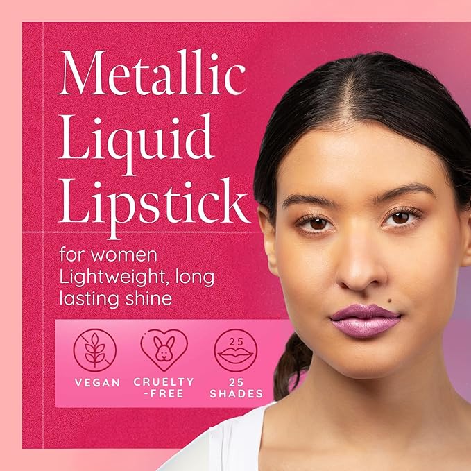 Aromi Metallic Matte Liquid Lipstick - Pink Lip Color for Women, Shimmery Finish, Long-Lasting, Waterproof Handmade (Cotton Candy)