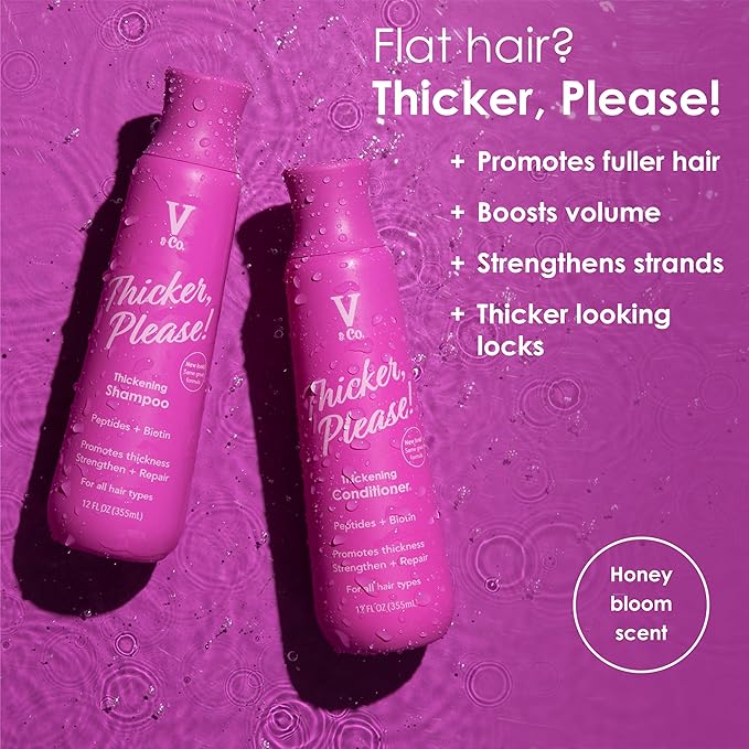 V&Co. Beauty Thickening Hair Shampoo & Conditioner Set (12 Oz. Each) with Peptide Technology, Biotin and Coconut Oil, Sulfate Free Shampoo & All Natural Conditioner for Thickening Hair, Builds Density