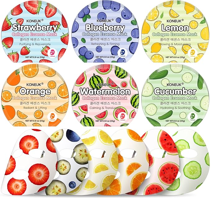 18 Pack Colorful Fruit Face Masks Skincare for Women, Bulk Sheet Hydrating Facial Mask for All Skin Types, Collagen Face Mask for Skin Care, Valentines Day Gifts, Mothers Day Gifts and Spa Party Gifts