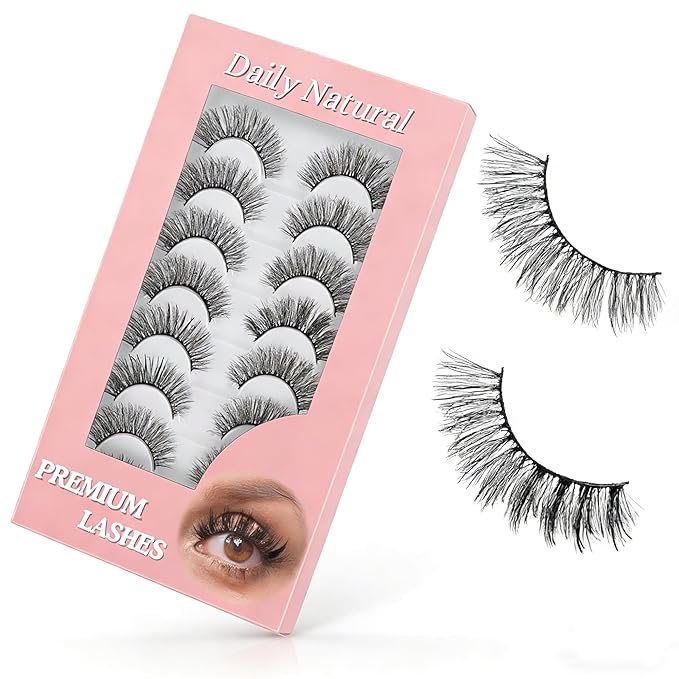 Natural Lashes Spiky False Eyelashes, Wispy Look Invisible Band Flared Eyelashes, False Eye Lashes Soft Fluffy Lashes 8 Pairs Black 9-15MM