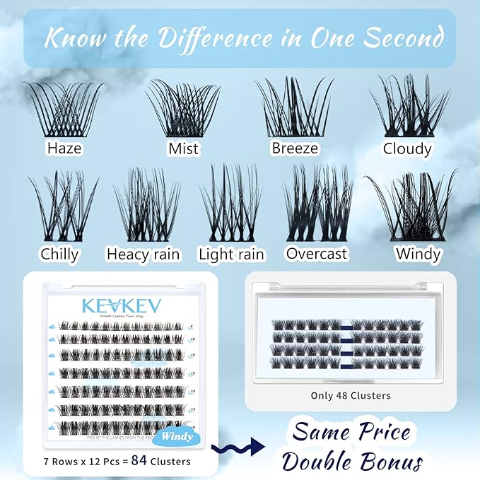 Lash Clusters 84 Pcs Cluster Lashes Eyelash Clusters DIY Cluster Eyelash Extensions Individual Lashes Soft and Comfortable (Windy,D-8-16mix)