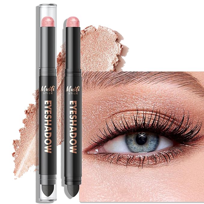 Dual-Ended Rose Shimmer Eyeshadow Stick - Long-Lasting Cream Eye Shadow Stick Crease-Proof Eyeshadow Pencil, Easily Blendable Multi-Use Eye Highlighter Makeup with Built-in Smudger, 06