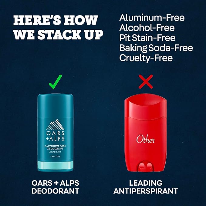 Oars + Alps Deodorant for Men & Women, Aluminum Free Deodorant for Men, Dermatologist Tested, Clean Ingredients, Vegan, Long Lasting, Odor Protection, Aspen Air, 3pk, 2.6oz