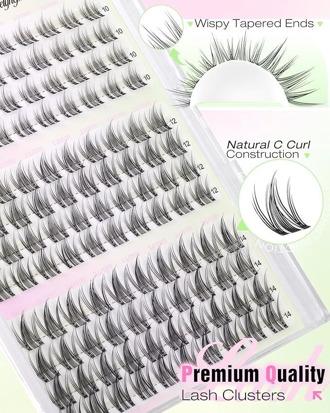 Short 10-12-14mm Lash Clusters Kit Manga Eyelash Clusters Kit Wispy Cluster Eyelash Extensions Clear Band Natural Lash Extension Kit Fairy Cluster Lashes by Delyneph