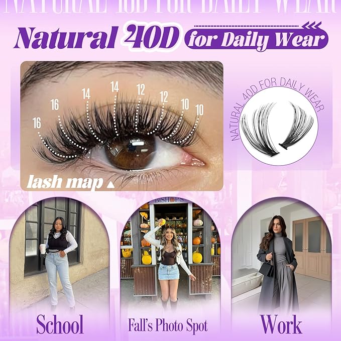 Yawamica 40D+80D Volume Lash Clusters Wispy Eyelash Clusters 280PCS Individual Lashes D Curl 10–18mm DIY Cluster Eyelash Extensions for Lash Extension at Home