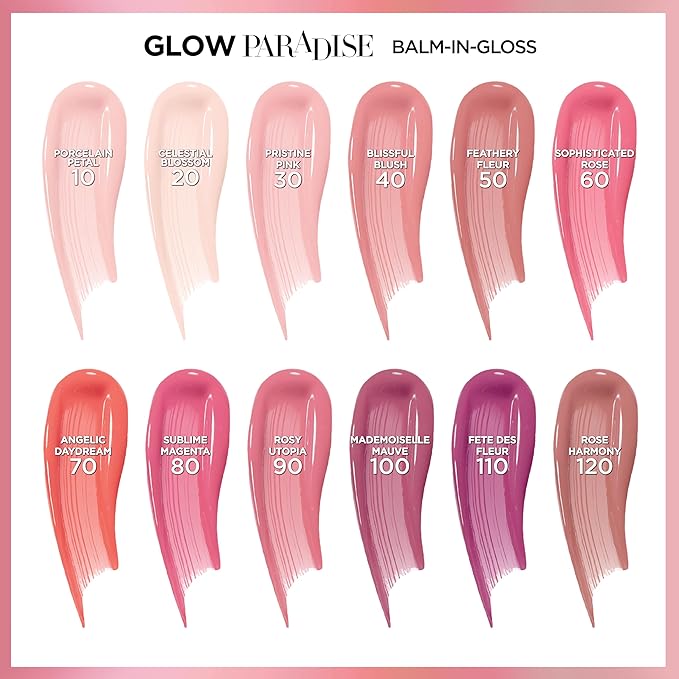 L'Oreal Paris Glow Paradise Hydrating Tinted Lip Balm-in-Gloss with Pomegranate Extract & Hyaluronic Acid, Ultra-Gentle, Non-Sticky Formula, Porcelain Petal, 0.23 fl oz