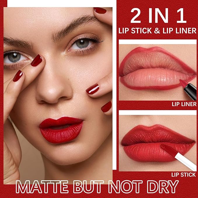 QueenDiary Lip Gloss and Liner Makeup Set, Lifter Gloss and Lifter Liner in Petal and Line Leader Shades (Lively and dynamic)