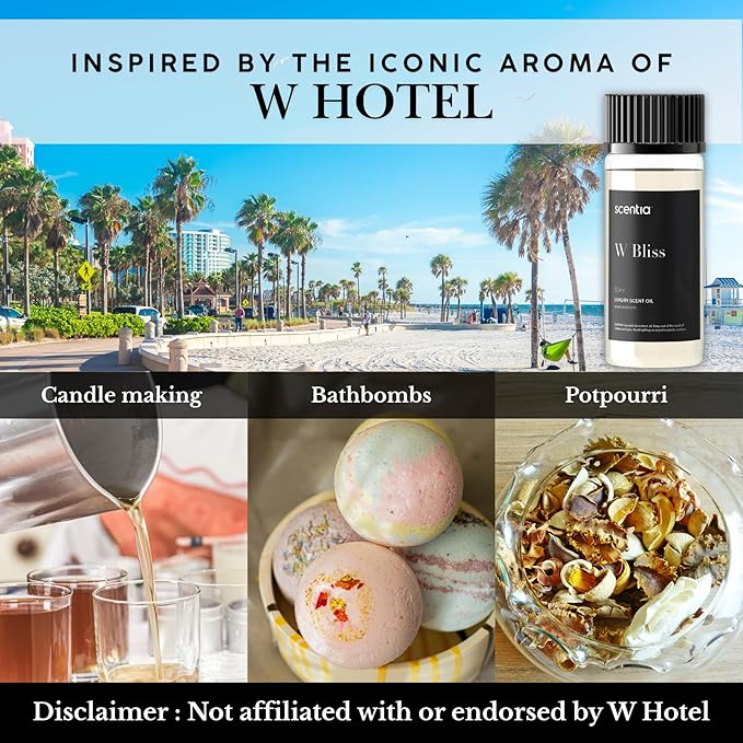 Scentia W Bliss Fragrance Oil Inspired by 5-Star Stay- 50 mL 1.69 fl oz - Fragrance Oil Blend Bergamot, Lemongrass & Jasmine for Aromatherapy Diffusers Humidifiers - Made in USA
