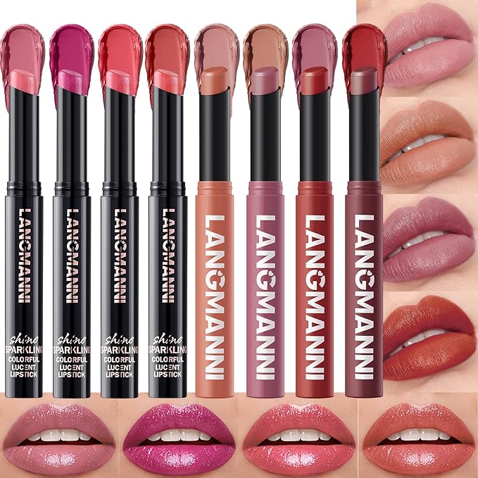 Jolilab 8Pcs Glitter Lip Kit - Velvet Matte & Nude Matte Lipstick + Glitter Lip Gloss/Glitter Lipstick High Pigmented Long-Lasting Waterproof Beauty Cosmetics Gift for Women(SET E)