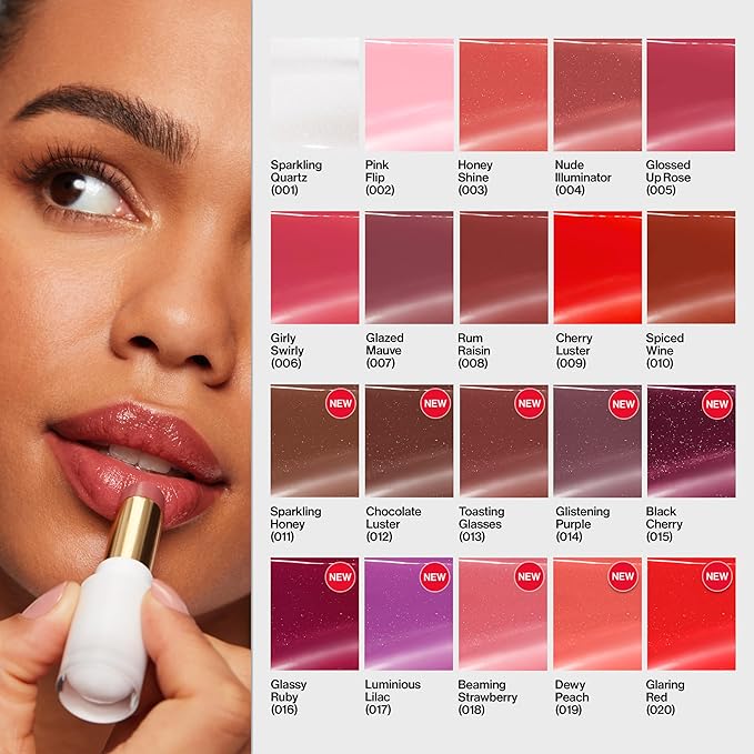 REVLON Super Lustrous Glass Shine Balm, Hydrating Tinted Lip Balm with Hyaluronic Acid, Aloe & Rose Quartz, Medium-Dark Plum Lipstick, NEW Shade, 015 Black Cherry, 0.11 oz