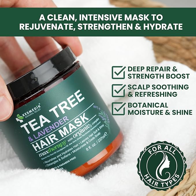 Tea Tree Oil Hair Mask for Dry Hair & Scalp, Deep Conditioning Hair Mask for Damaged Hair Treatment with Biotin & Argan Oil, Itchy Scalp Relief, Natural Hydrating Hair Mask for Men & Women | Tea Tree Hair Mask