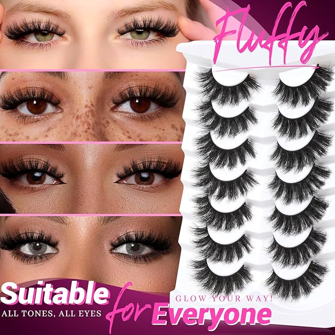 Veleasha False Eyelashes Wispy Faux Mink Lashes Fluffy Handmade Fake Eyelashes Natural Look 7 Pairs Pack Luxury Cat Eye Lashes (801)