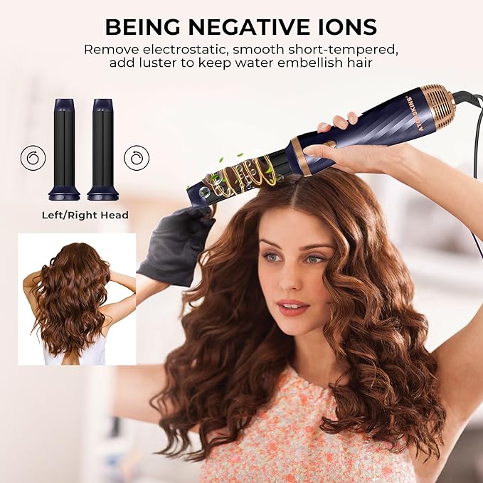6 in 1 Hair Dryer Brush Set, Negative Ion Blow Dryer Brush Upgrade Hot Air Brush Air Styler Curling Wrap Air Curler, Curling Iron Hair Styling Tools As A Gift for Straight/Curl/Drying/Smoothing