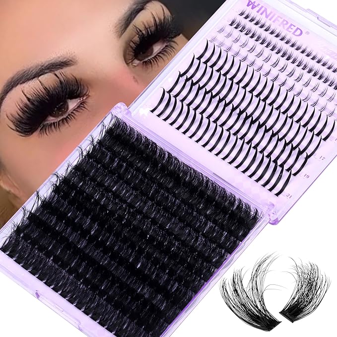 Winifred Lash Clusters with Bottom Lashes 14-20MM Eyelash Clusters with Spikes Thick Volume Cluster Eyelash Extensions 100D Full Individual Lashes D Curly Lash Extension (356pcs)