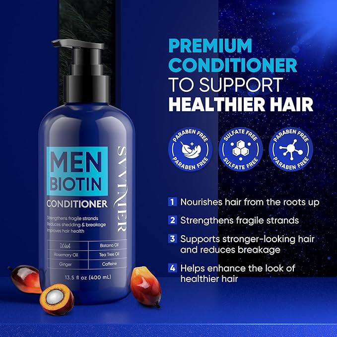 Svvimer Biotin Hair Conditioner for Men - Thickening Volumizing Conditioner with Rosemary Tea Tree Oil Caffeine for Thinning Damaged Dry Hair sulfate free - 13.5 Fl Oz (Pack of 1)