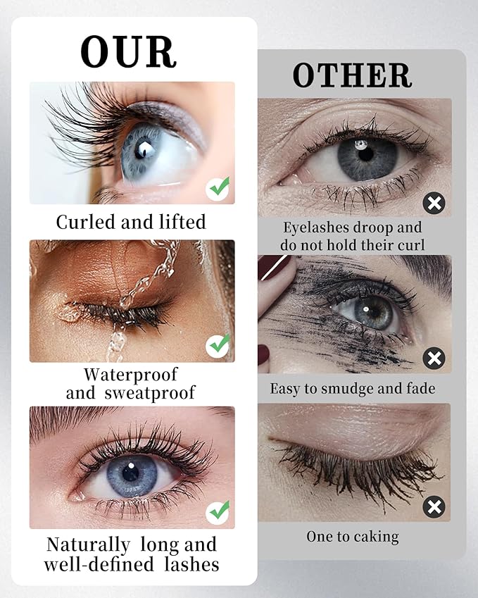 Black Iron Wand Mascara, 3D Curling Eye Lashes, Waterproof Mascara Volume and Length, Long Lasting Smudge-Proof, Metal Wand, Volumizing, Lashes Extensions, No Flaking Tint, Women's Day Makeup Gift-01