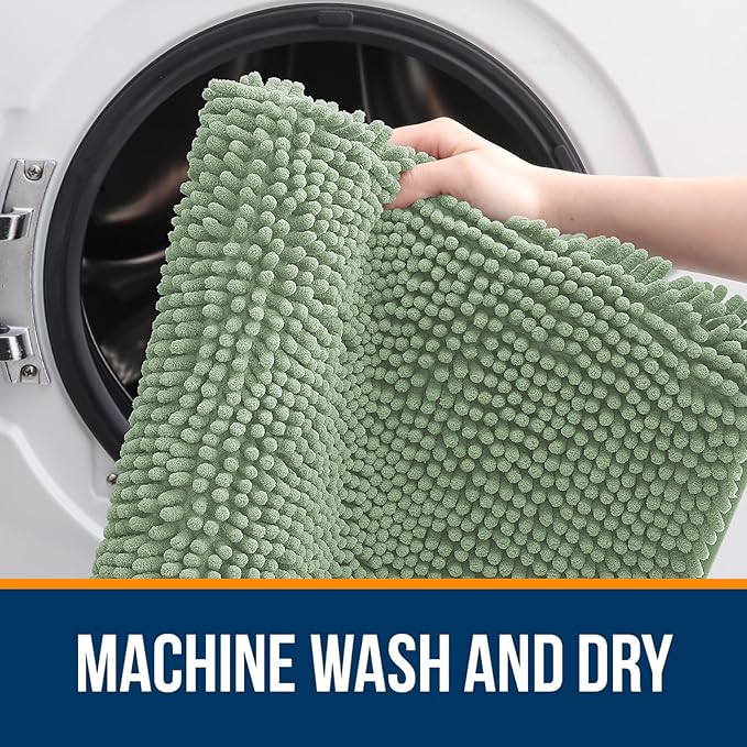OLANLY Bathroom Rugs 30x18, Extra Soft Absorbent Chenille Bath Rugs, Rubber Backing Quick Dry, Machine Washable Bath Mats for Bathroom Floor, Tub and Shower, Home Decor Accessories, Sage Green