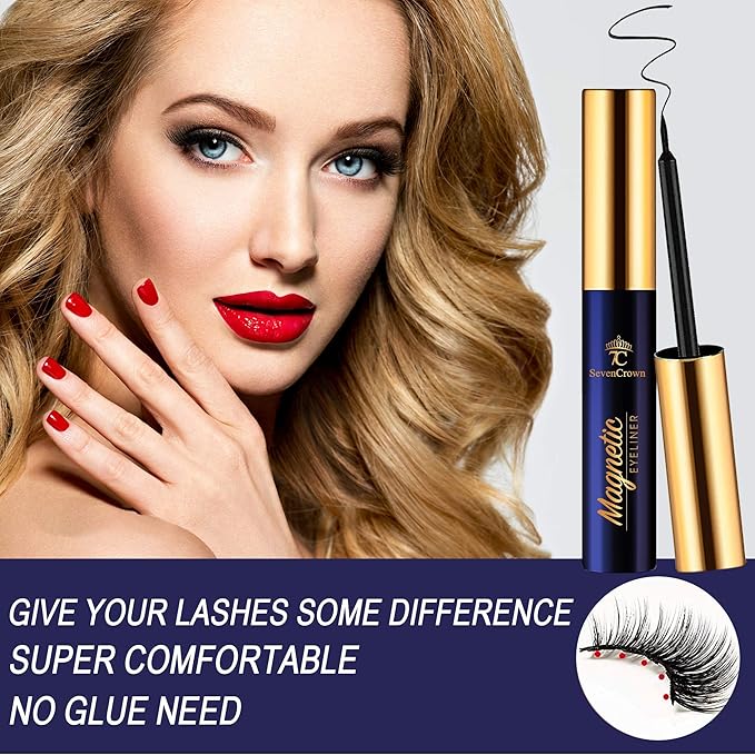 SevenCrown Magnetic Lashes Natural Looking Kit - 10 Pairs Reusable Magnetic Eyelash Kit with Applicator, Easy to Apply