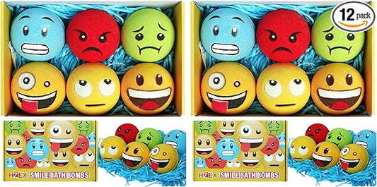 Large Emotion Face Bath Bombs Set of 6 – Fun Emoji-Inspired Spa Fizzies – Handmade with Shea Butter, Cocoa Butter & Essential Oils – Moisturizing Gift Set for Women, Men & Kids (Pack of 2)