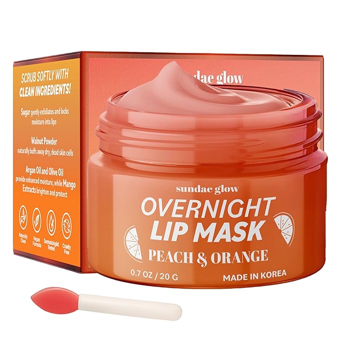 Sundae Glow Lip Mask with Peach & Orange – Hydration, Lip Repair for Dry Cracked Lips & Smoothing – Dermatologist Tested, Korean Lip Care – 95% Natural, Clean Beauty, Cruelty-Free – 1 Pack