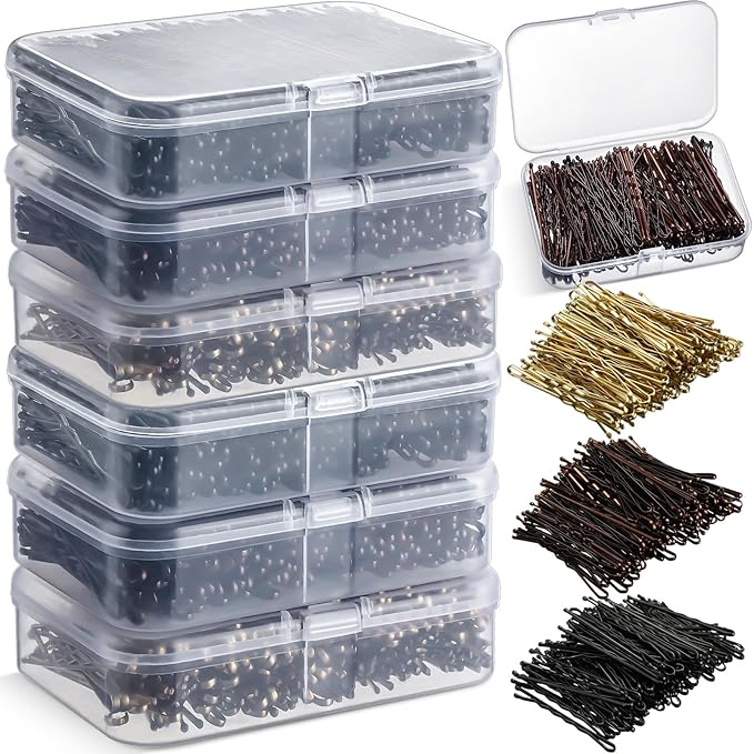 Tigeen 1200 Pcs Bobby Pins Bulk 2 Inch Hair Pins Kit for Women Invisible Wave Clips Pain-free Hairpin with Storage Case for Hairdressing Salon Ballet Studio Haircut All Hair Types(Black, Brown, Gold)