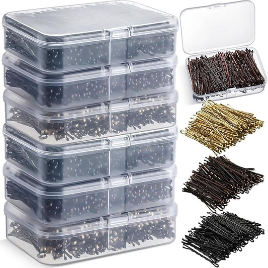 Tigeen 1200 Pcs Bobby Pins Bulk 2 Inch Hair Pins Kit for Women Invisible Wave Clips Pain-free Hairpin with Storage Case for Hairdressing Salon Ballet Studio Haircut All Hair Types(Black, Brown, Gold)