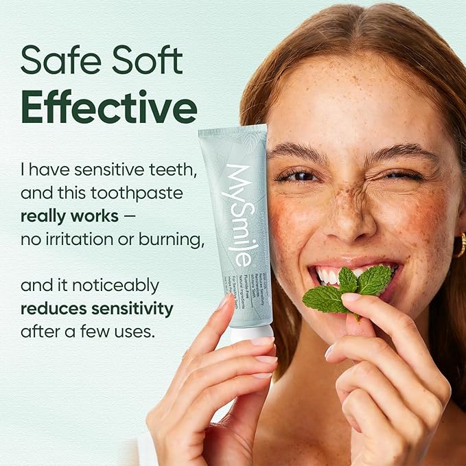 MySmile Fluoride Free Nano Hydroxyapatite Toothpaste for Sensitive Teeth, Strengthens Enamel, Remineralizes & Whitens Teeth, Freshens Breath for Adults, SLS Free, Natural Misty Mint, 4.2 oz