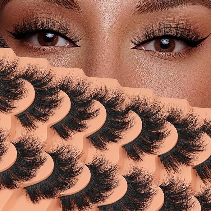 Veleasha Fluffy Lashes D Curl Soft Volume False Eyelashes Faux Mink Eyelashes Downy 10-18MM Thick Lashes Fuzz Fake Dramatic 7 Pairs Eyelash Pack (831)