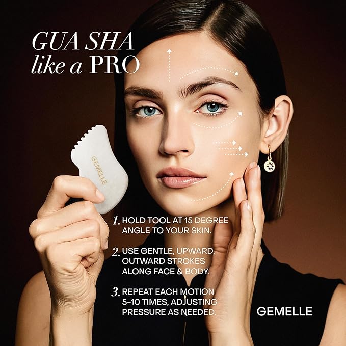 GEMELLE White Jade Gua Sha Tool | 10x Award Winner | Pure Jade Gua Sha Stone, Face Sculpting Tool, Gua Sha Facial Tools, Lymphatic Massage, Body Gua Sha Tool, Guasha Tool for Face | Gifts for Women