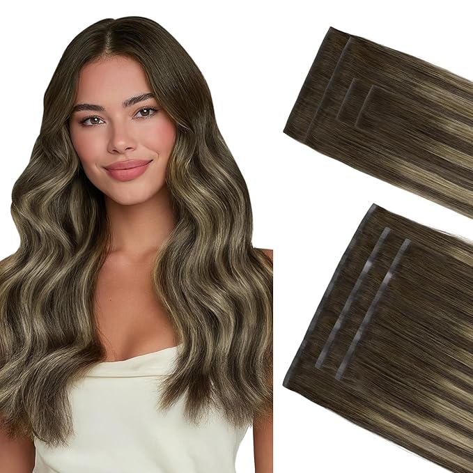GOO GOO Invisi Edge Clip in Hair Extensions Set, 22inch 140g, 4pcs Injected Seamless PU Clip ins and 3pcs Classical PU Clip ins, Virgin Real Human Hair, #(T4B/26) P4B