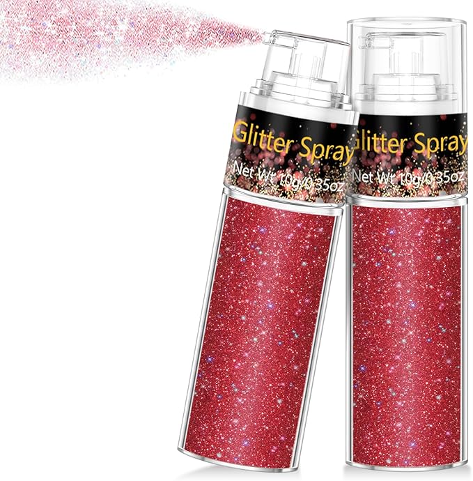 Hair and Body Glitter Spray, 1PC Glitter Hairspray Dry Powder Makeup for Clothes, Festival Rave Prom Loose Sparkle Powder,Holographic Ultra Fine Resin Glitters for Crafts (1PC Red)