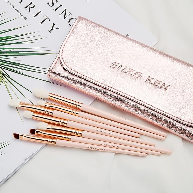 ENZO KEN Natural Goat Hair Eye Shadow Brush Set Professional, Blending Eyeshadow Brush Set with Case, Small Nose Contour Brushes, Natural Hair Eyeshadow Brushes, Eye Brush, Eyeshadow Blending Brush.