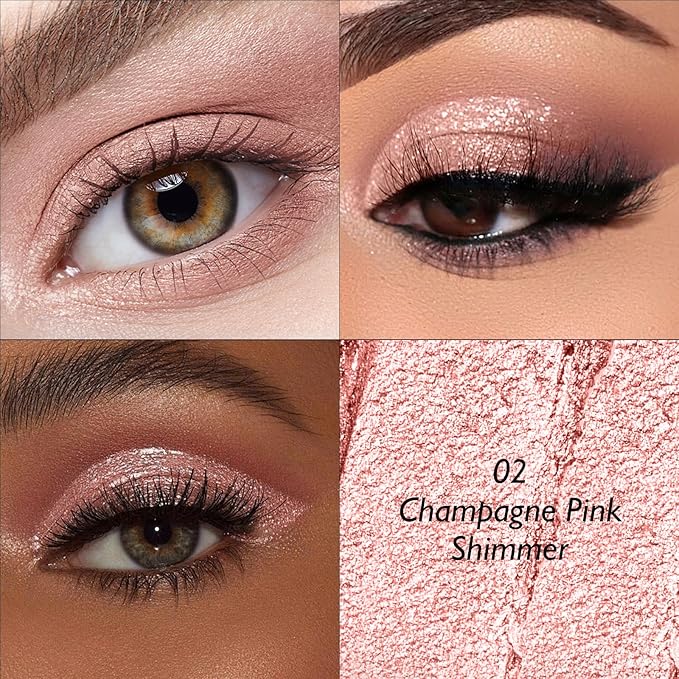 Dual-Ended Champagne Pink Eyeshadow Stick - Long-Lasting Cream Shimmer Eye Shadow Stick Crease-Proof Metallic Eyeshadow Pencil, Easily Blendable Multi-Use Eye Highlighter Makeup 02
