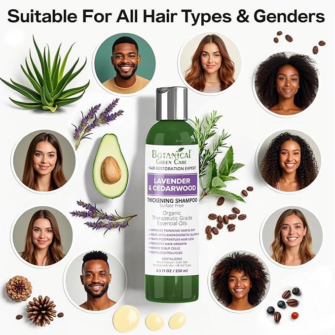Lavender & Cedarwood Thickening Shampoo for Thinning Hair, Thickening Products for Women & Men, Hair Growth Shampoo