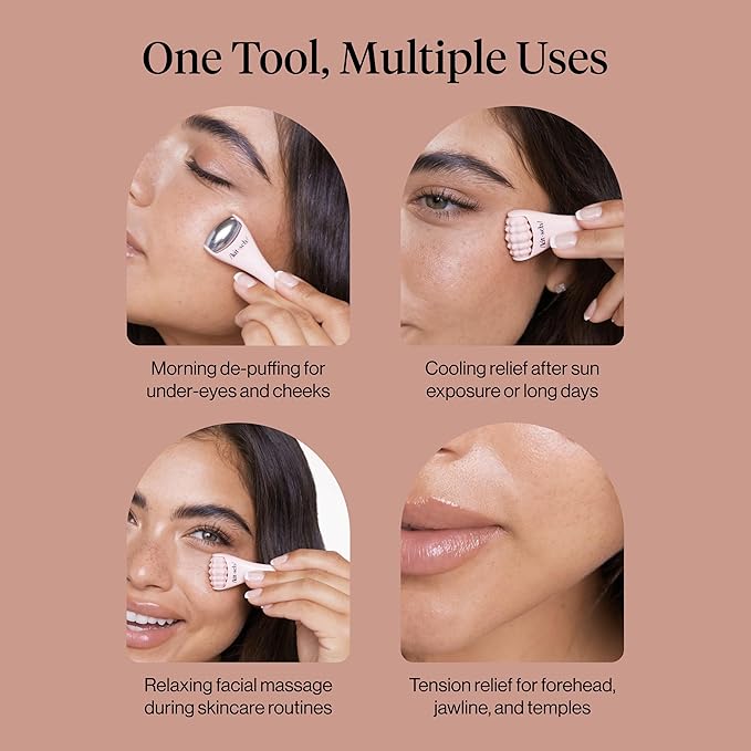 Kitsch Mini Facial Roller & Ice Face Roller Skin Care Tool Set for Women - Face Massager for Puffy Eyes, Cold Therapy, Lymphatic Drainage Massager, Self Care Gifts for Women & Men - Blush