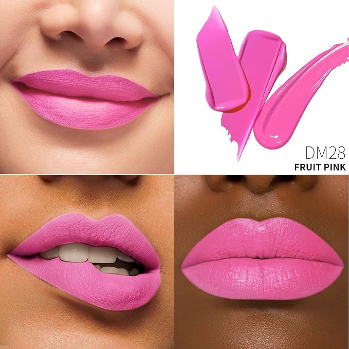 Depuplum Pink Lipstick Matte for Women Superstay Hot Pink Long Lasting Lipstick Smudgeproof Liquid Lipsticks Cruelty Free Lip Makeup (DM28 Fruit Pink)