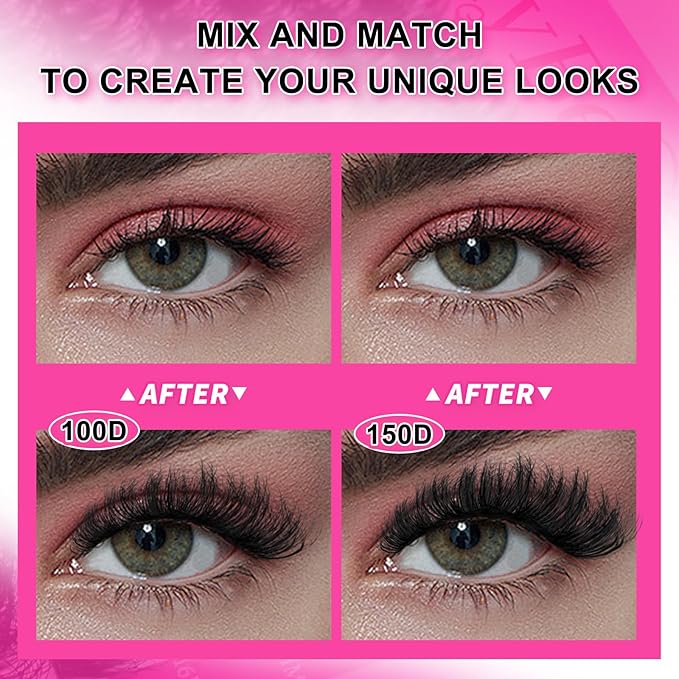 MilyBest Lash Clusters Kit 100D 150D Fluff Cluster Eyelash Extensions 10-18mm Individual Lashes Clusters D Curl Lash Extension Kit, Waterproof Thick Volume Eyelash Clusters with Bond & Seal, Tweezers