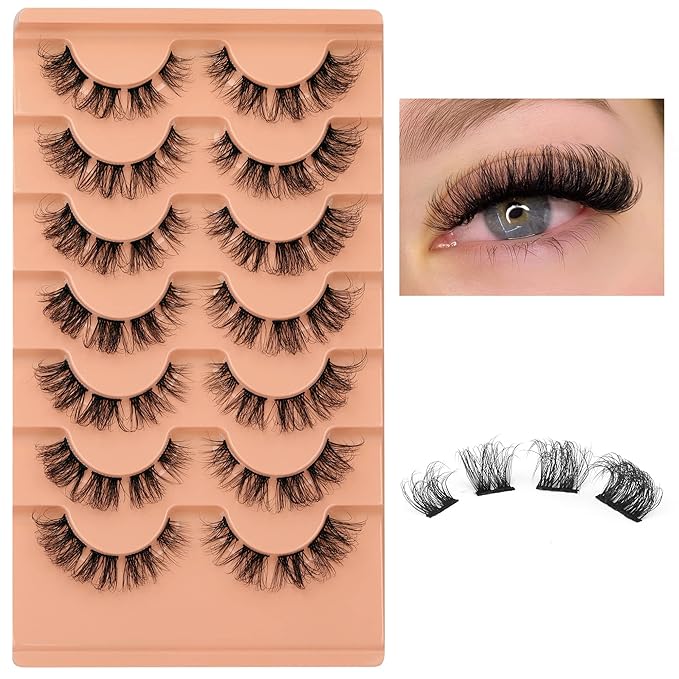 Natural Cluster Lashes D-Curly Eyelash Extensions Wispy Individual Lashes Strips False Eyelashes DIY Lash Extensions Multipack by Eefofnn