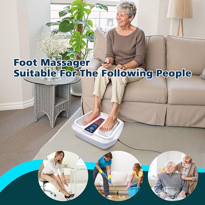 EMS Foot Massager with Heat,TENS Electronic Muscle Circulation Stimulator with 4 Electrode Pads for Neuropathy,Relieves Swelling, Fatigue, Plantar Fasciitis-Silent Operation ((White)