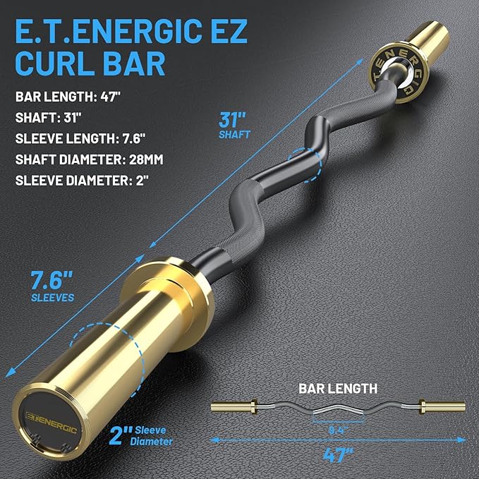 47" Olympic EZ Curl Bar 500-lbs Capacity Steel 2" Barbell