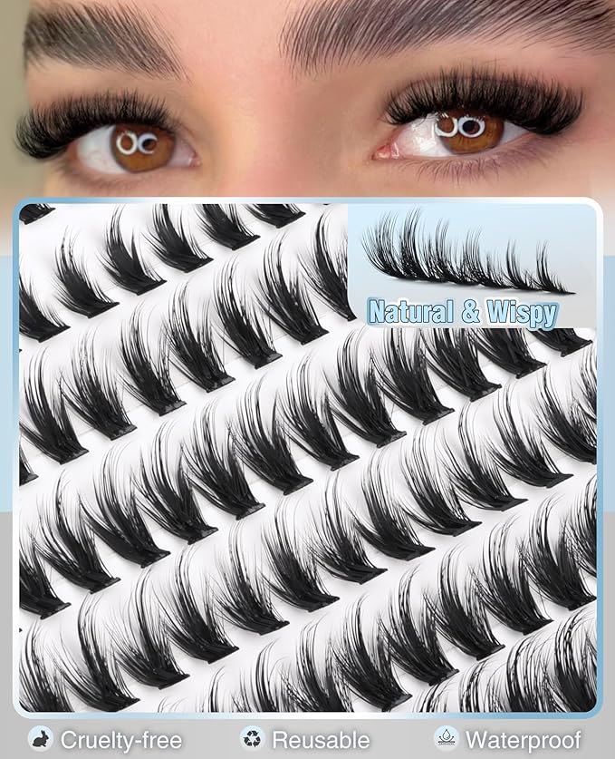 Natural Hybrid Lash Clusters 10-15MM Cluster Lashes Fluffy Eyelash Extensions Wispy Faux Mink Lashes Clusters Soft Individual Lashes 204Pcs Eyelash Clusters D Curve DIY Lashes Clusters