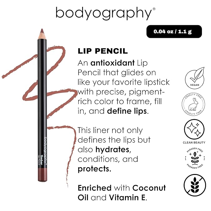 Bodyography Heatherberry Lip Pencil | Lip Liner Pencil with Coconut Oil, Vitamin E & C | Long-Lasting, Matte Liner for Definition & Color | Makeup Essential for Smooth Lip Contour