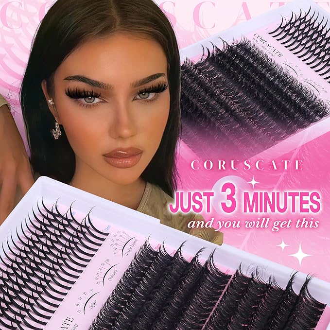 CORUSCATE Lash Clusters 60D80D with Lash Spikes Eyelash Clusters Volume Cluster Eyelash Extensions 10-21mm DIY Spiky Individual Lashes Mega Eyelashes Mink Strip Cluster Lashes
